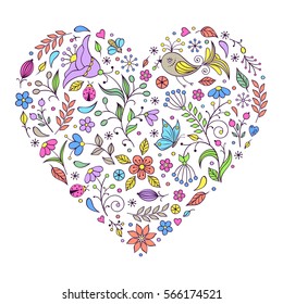 Vector illustration of floral valentines heart on white background.