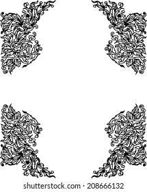 Vector illustration of a floral and vine leaves pattern for corner edge of frames. 