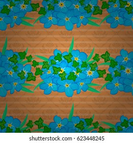 Vector illustration. Floral vintage seamless pattern on a brown background. Cute vector forget-me-not flowers print.