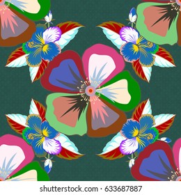 Vector illustration. Floral vintage seamless pattern in blue and pink colors.