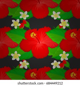 Vector illustration. Floral vintage seamless pattern on a gray background. Cute vector hibiscus flowers print.