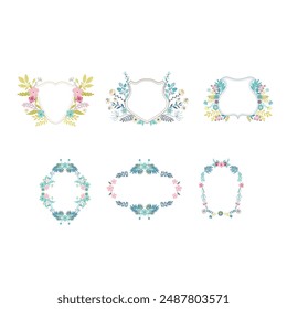 Vector Illustration of Floral Wedding Crests and Frames. Set.