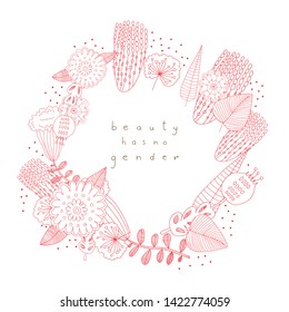 vector illustration with floral wreath augmented with positive phrase about body positive.