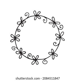 vector illustration of floral wreath in doodle style