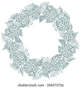 vector illustration floral wreath, hydrangea flowers