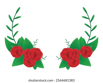 vector illustration of a floral Wreath with Red Roses and Green Leaves
