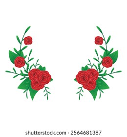 vector illustration of a floral Wreath with Red Roses and Green Leaves