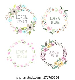 vector illustration of a floral wreath set with signatures