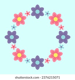 Vector Illustration of Floral Wreath. Spring Flower Circle Frame in Cartoon Illustration