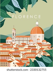 Vector illustration Florence Italy . Design for poster, banner, postcard, banner. European tour. Streets of Florence.