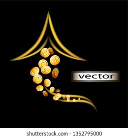 Vector illustration florid arrow of gold coins, money supply denoting the growth of profit, income.
