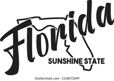 Vector illustration of Florida. Nickname Sunshine State. United States of America outline silhouette. Hand-drawn map of US territory. Image for the USA poster, banner, t-shirt, print, decor