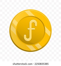 Vector illustration of Florin Aruban coin in gold color on transparent background (PNG).