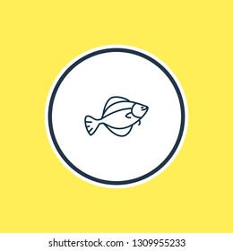 Vector illustration of flounder fish icon line. Beautiful sea element also can be used as flatfish icon element.