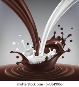 Vector illustration of a flow of milk and chocolate created ripple and splash.