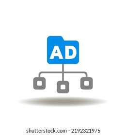 Vector illustration of flowcart of directory network. Icon of AD Active Directory. Symbol of active directories technology.