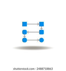 Vector illustration of flowchart scheme with circle, square and directional arrows. Icon of project timeline. Symbol of organization structure.