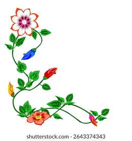 Vector illustration of a flower arrangement, including individual blossoms, stems, and leaves.