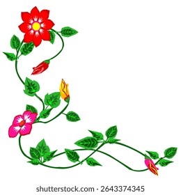 Vector illustration of a flower arrangement, including individual blossoms, stems, and leaves.