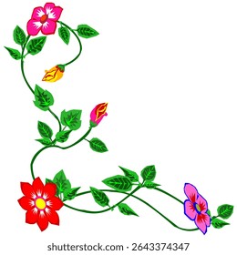 Vector illustration of a flower arrangement, including individual blossoms, stems, and leaves.