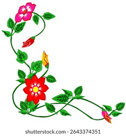 Vector illustration of a flower arrangement, including individual blossoms, stems, and leaves.