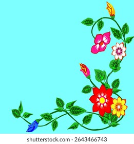 Vector illustration of a flower arrangement, including individual blossoms, stems, and leaves.