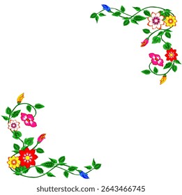 Vector illustration of a flower arrangement, including individual blossoms, stems, and leaves.