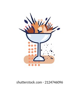Vector illustration of a flower arrangement in pastel colors. Flowers with vase. For Valentine's Day. Poster for the interior, postcard, congratulation. In hand-drawn style