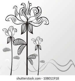 Vector illustration of flower black and white