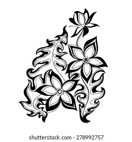 vector illustration of a flower, Black and white drawing of a plant
