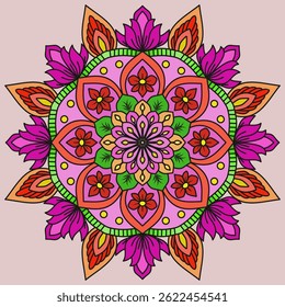 vector illustration of a flower, Blossom Mandala Shape. Circular pattern in form of mandala, tattoo, decoration. Decorative ornament in ethnic oriental style.