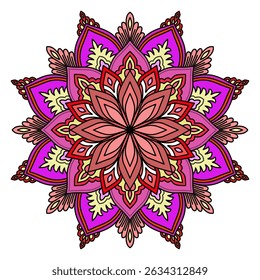 vector illustration of a flower, Blossom Mandala Shape. Circular pattern in form of mandala, tattoo, decoration. Decorative ornament in ethnic oriental style, colorful tribal ornament, vintage 