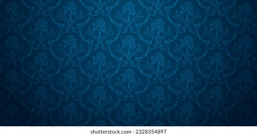 flor de ilustraciones vectoriales Azul fondo vintage con damasco ornamental sin costura patrón para textiles de moda, cubiertas de libros, interfaces digitales, diseños de impresión material de plantillas, invitación de boda