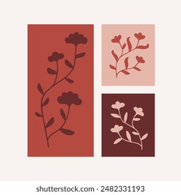 Vector illustration of flower bouquet in simple hand drawn and linocut style. Simple contour vector illustration for cosmetics, postcard and pattern.