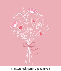 Vector illustration of flower bouquets. The decoration of wildflowers, decorative flowers, meadow flowers