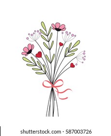 Vector illustration of flower bouquets. The decoration of wildflowers on a white background