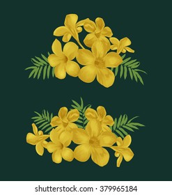 Vector Illustration of flower bunch set( Allamanda, Common allamanda, Golden trumpet, Golden trumpet vine, Yellow bell )