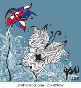Vector illustration of flower and butterfly