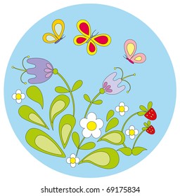 Vector illustration. Flower and butterfly.