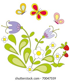 Vector illustration. Flower and butterfly.