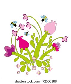 Vector illustration. Flower and butterfly.
