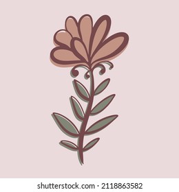 Vector illustration of a flower in cartoon style. Beautiful botanical floral design. A hand-drawn plant. Cute flower on pink background. A design element for creativity.
