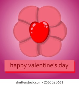 Vector illustration with a flower from the center in the shape of a heart. Heart, Flower, Romance, St. valentine's day Lettering: "Happy Valentine's Day." Romance, flower, love.
