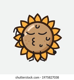 Vector Illustration of Flower Character with cute face, simple hands and leg line art on Isolated Background. Flat cartoon doodle style.