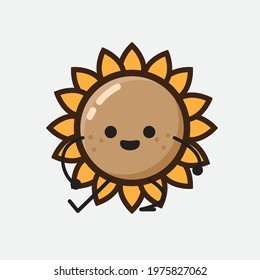 Vector Illustration of Flower Character with cute face, simple hands and leg line art on Isolated Background. Flat cartoon doodle style.