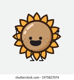 Vector Illustration of Flower Character with cute face, simple hands and leg line art on Isolated Background. Flat cartoon doodle style.