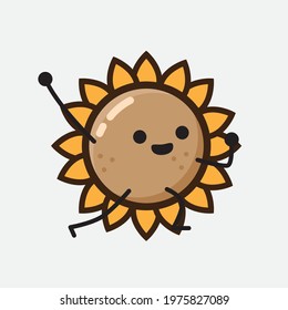 Vector Illustration of Flower Character with cute face, simple hands and leg line art on Isolated Background. Flat cartoon doodle style.