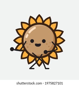 Vector Illustration of Flower Character with cute face, simple hands and leg line art on Isolated Background. Flat cartoon doodle style.