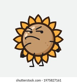 Vector Illustration of Flower Character with cute face, simple hands and leg line art on Isolated Background. Flat cartoon doodle style.