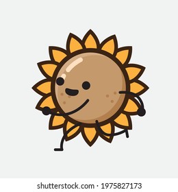 Vector Illustration of Flower Character with cute face, simple hands and leg line art on Isolated Background. Flat cartoon doodle style.